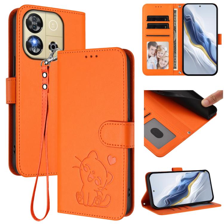Embossed Heart Cat Leather Phone Case with Hand Strap, For Oukitel C57S / C57 Pro / Blu J12, For Oukitel C53, For Oukitel C50, For Oukitel C37