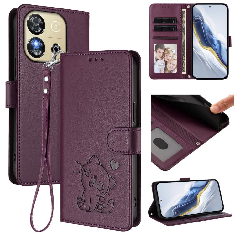 Embossed Heart Cat Leather Phone Case with Hand Strap, For Oukitel C57S / C57 Pro / Blu J12, For Oukitel C53, For Oukitel C50, For Oukitel C37