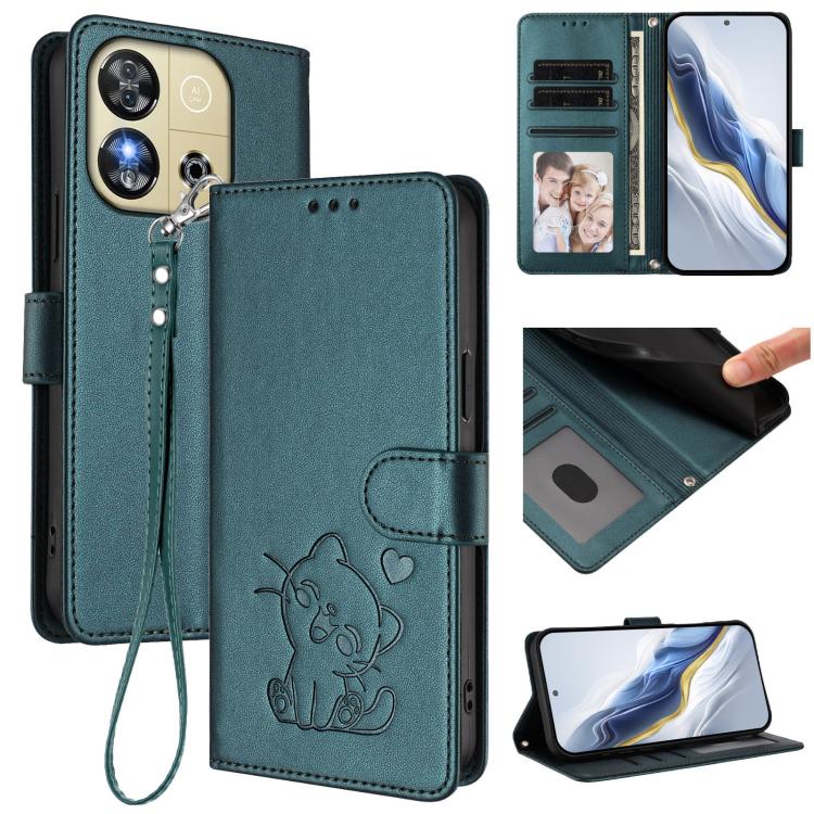Embossed Heart Cat Leather Phone Case with Hand Strap, For Oukitel C57S / C57 Pro / Blu J12, For Oukitel C53, For Oukitel C50, For Oukitel C37