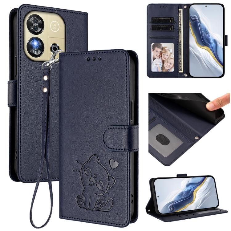 Embossed Heart Cat Leather Phone Case with Hand Strap, For Oukitel C57S / C57 Pro / Blu J12, For Oukitel C53, For Oukitel C50, For Oukitel C37