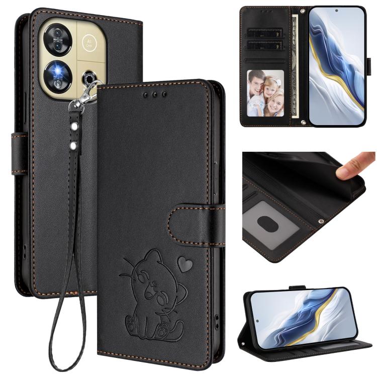 Embossed Heart Cat Leather Phone Case with Hand Strap, For Oukitel C57S / C57 Pro / Blu J12, For Oukitel C53, For Oukitel C50, For Oukitel C37
