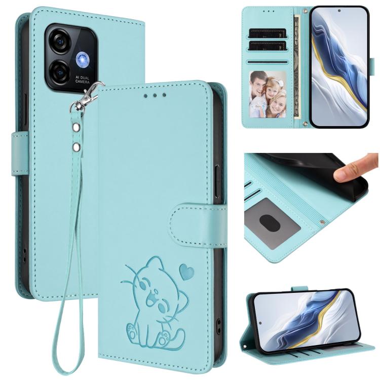 Embossed Heart Cat Leather Phone Case with Hand Strap, For Ulefone Note 17 Pro, For Ulefone Note 16 Pro, For Ulefone Note 14