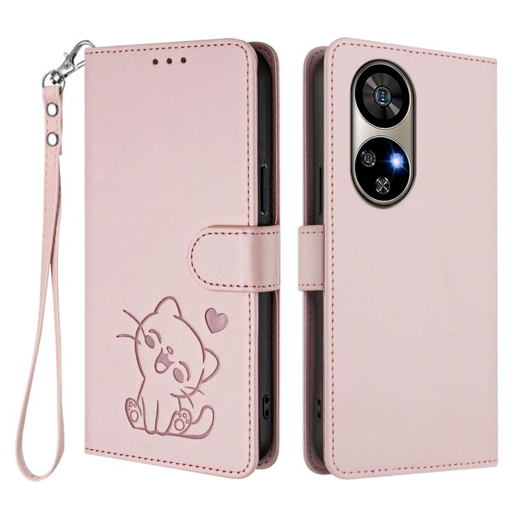 Embossed Heart Cat Leather Phone Case with Hand Strap, For Ulefone Note 17 Pro, For Ulefone Note 16 Pro, For Ulefone Note 14