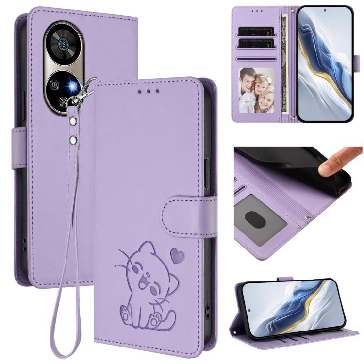 Embossed Heart Cat Leather Phone Case with Hand Strap, For Ulefone Note 17 Pro, For Ulefone Note 16 Pro, For Ulefone Note 14
