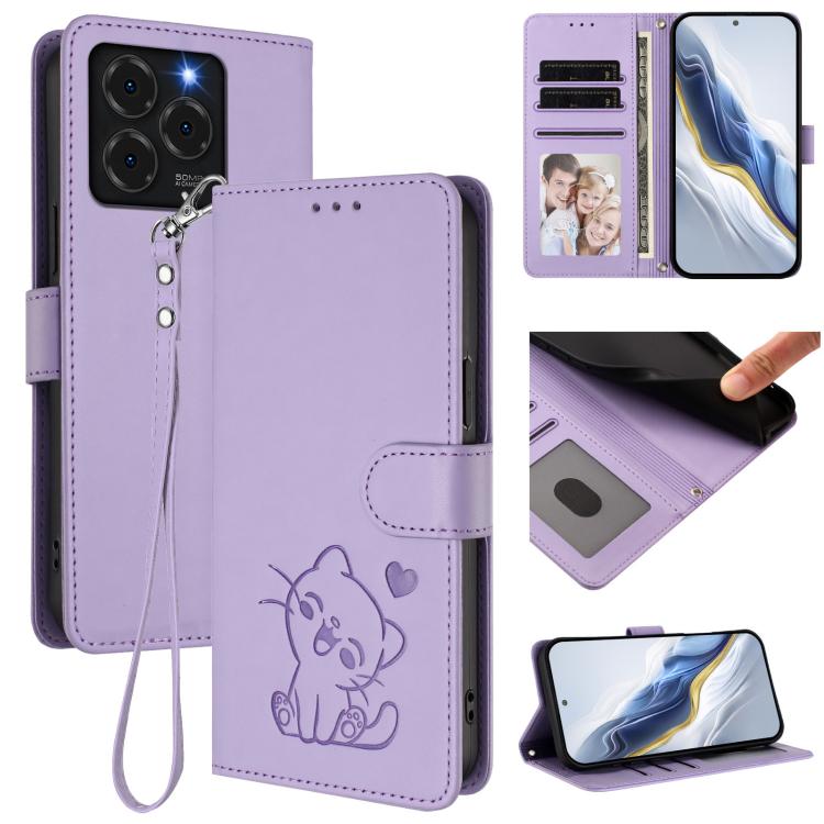 Embossed Heart Cat Leather Phone Case with Hand Strap, For Ulefone Note 21, For Ulefone Note 18 Ultra / 18 Pro, For Ulefone Note 20 Pro, For Ulefone Note 19