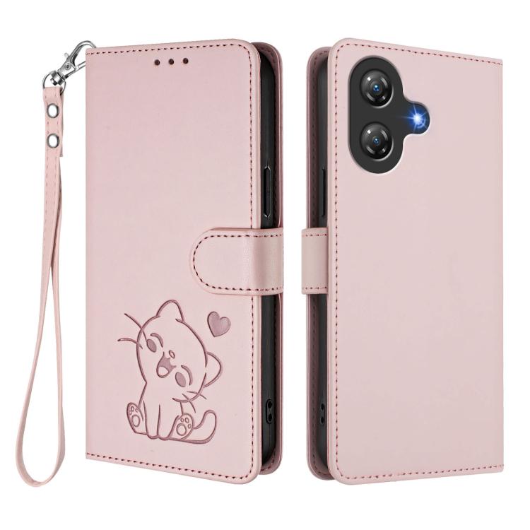 Embossed Heart Cat Leather Phone Case with Hand Strap, For Ulefone Note 21, For Ulefone Note 18 Ultra / 18 Pro, For Ulefone Note 20 Pro, For Ulefone Note 19