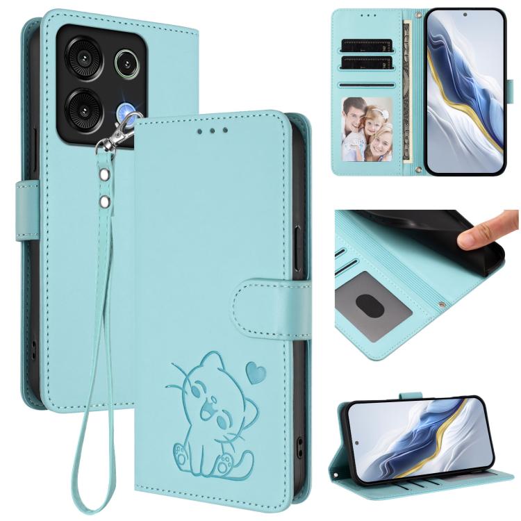 Embossed Heart Cat Leather Phone Case with Hand Strap, For Umidigi Note 90, For Umidigi A15 / A15C / A15T, For Umidigi G9 5G / Note 9 5G, For Umidigi Bison X20