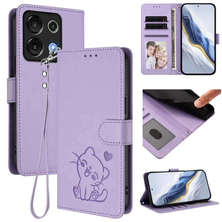 Embossed Heart Cat Leather Phone Case with Hand Strap, For Umidigi Note 90, For Umidigi A15 / A15C / A15T, For Umidigi G9 5G / Note 9 5G, For Umidigi Bison X20