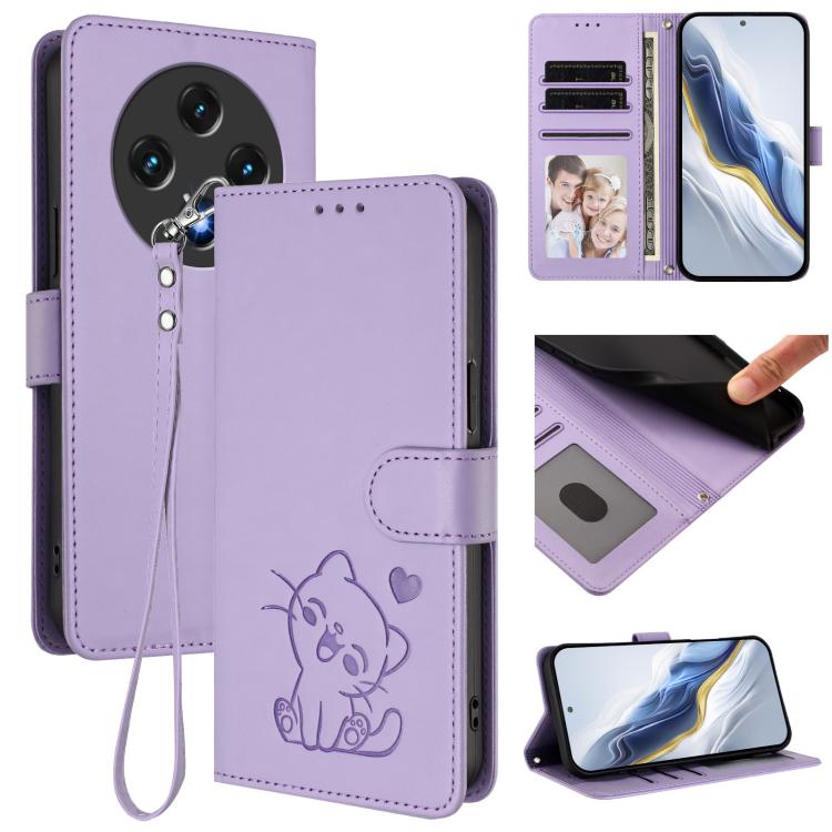 Embossed Heart Cat Leather Phone Case with Hand Strap, For Umidigi G100x, For Umidigi G100 Pro, For Umidigi G100, For Umidigi Note 100