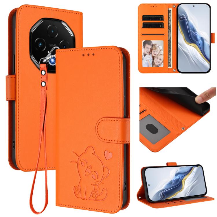Embossed Heart Cat Leather Phone Case with Hand Strap, For Umidigi G100x, For Umidigi G100 Pro, For Umidigi G100, For Umidigi Note 100