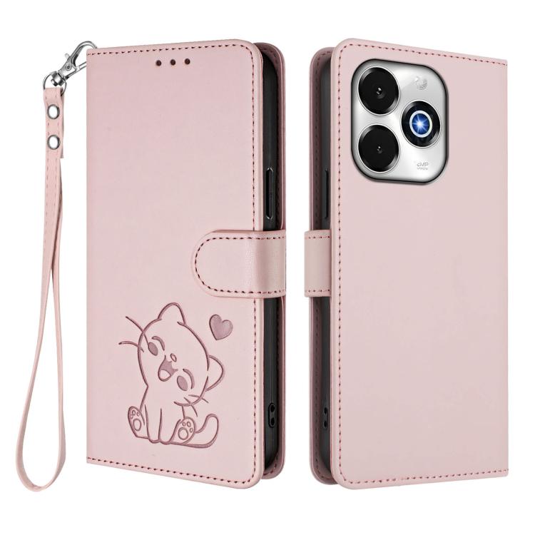 Embossed Heart Cat Leather Phone Case with Hand Strap, For Umidigi G100x, For Umidigi G100 Pro, For Umidigi G100, For Umidigi Note 100