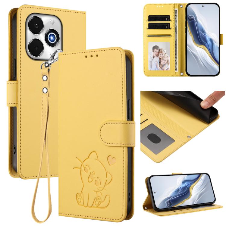 Embossed Heart Cat Leather Phone Case with Hand Strap, For Umidigi G100x, For Umidigi G100 Pro, For Umidigi G100, For Umidigi Note 100