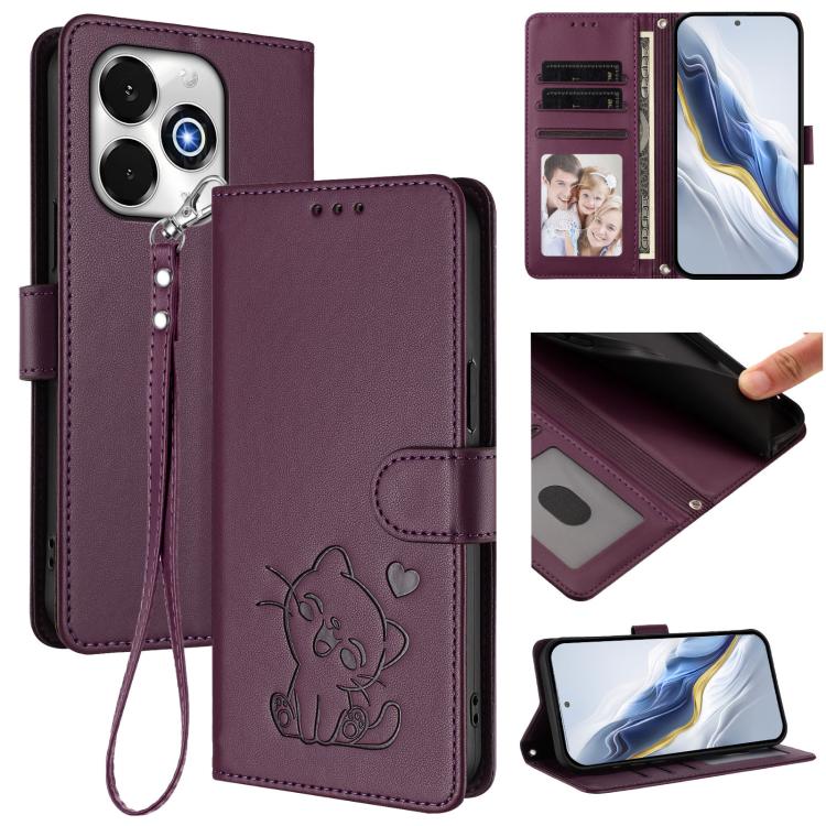Embossed Heart Cat Leather Phone Case with Hand Strap, For Umidigi G100x, For Umidigi G100 Pro, For Umidigi G100, For Umidigi Note 100