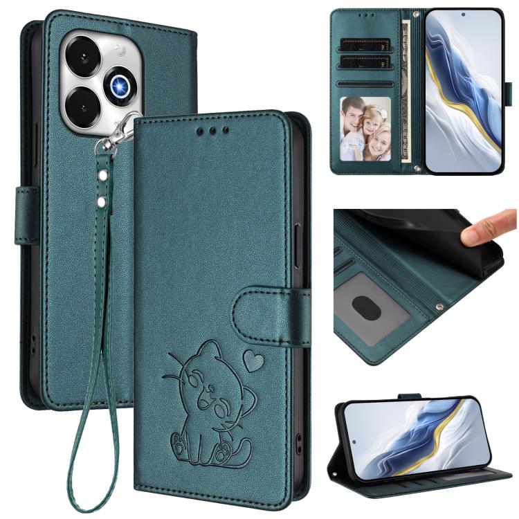 Embossed Heart Cat Leather Phone Case with Hand Strap, For Umidigi G100x, For Umidigi G100 Pro, For Umidigi G100, For Umidigi Note 100