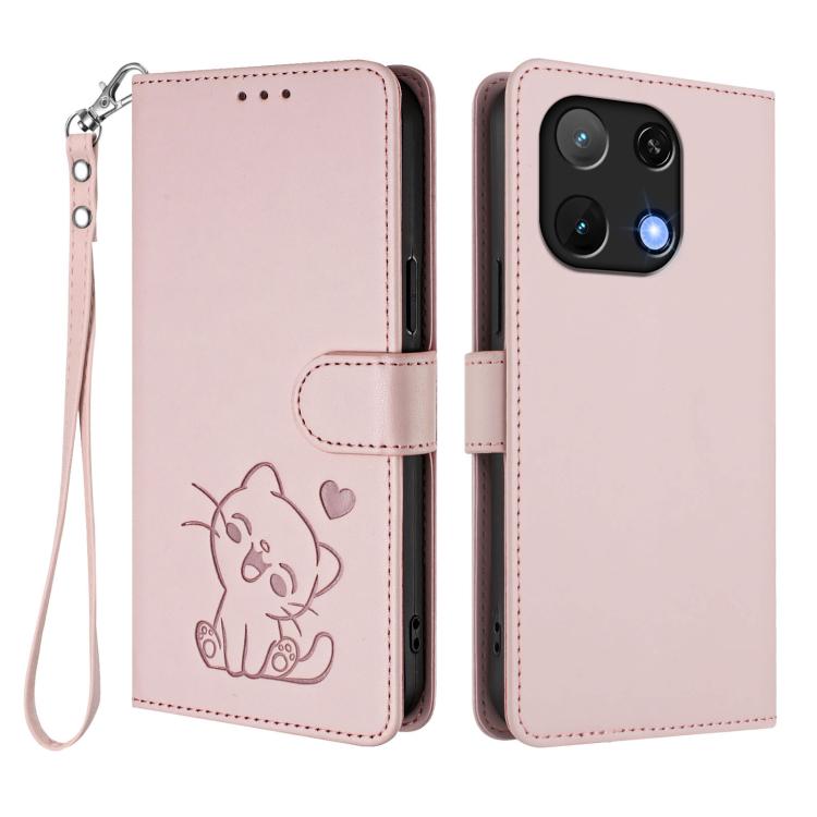 Embossed Heart Cat Leather Phone Case with Hand Strap, For Umidigi Note 90, For Umidigi A15 / A15C / A15T, For Umidigi G9 5G / Note 9 5G, For Umidigi Bison X20