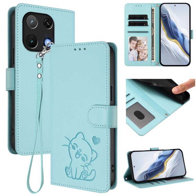 Embossed Heart Cat Leather Phone Case with Hand Strap, For Umidigi Note 90, For Umidigi A15 / A15C / A15T, For Umidigi G9 5G / Note 9 5G, For Umidigi Bison X20