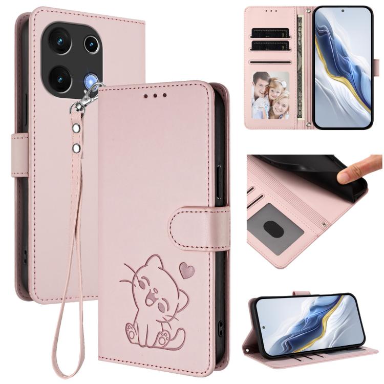 Embossed Heart Cat Leather Phone Case with Hand Strap, For Umidigi G100x, For Umidigi G100 Pro, For Umidigi G100, For Umidigi Note 100