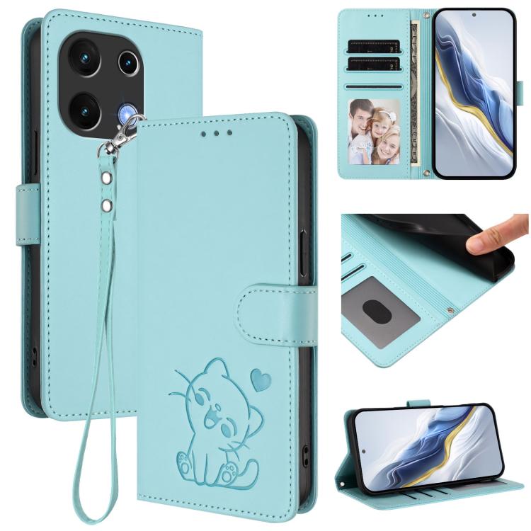 Embossed Heart Cat Leather Phone Case with Hand Strap, For Umidigi G100x, For Umidigi G100 Pro, For Umidigi G100, For Umidigi Note 100
