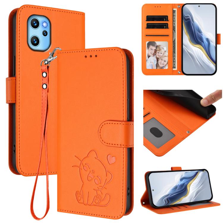 Embossed Heart Cat Leather Phone Case with Hand Strap, For Umidigi Power 7 / 7S, For Umidigi Power 7 Max