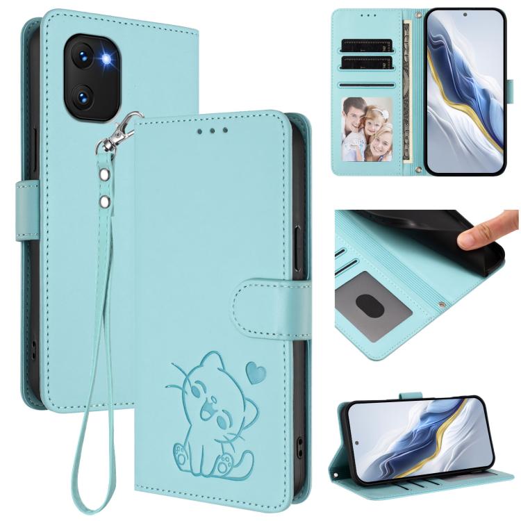 Embossed Heart Cat Leather Phone Case with Hand Strap, For Umidigi Power 7 / 7S, For Umidigi Power 7 Max