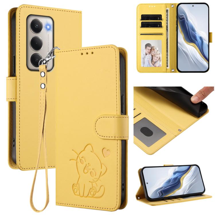 Embossed Heart Cat Leather Phone Case with Hand Strap, For Redmi 15C 5G / 4G EU 173mm / Poco C85 5G, For Xiaomi Poco M7 4G 169mm, For Redmi 15 5G Global / 15 4G SEA 169.5mm, For Redmi 15 5G / 4G EU 171mm