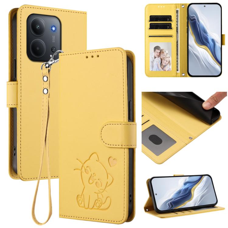 Embossed Heart Cat Leather Phone Case with Hand Strap, For Redmi 15C 5G / 4G EU 173mm / Poco C85 5G, For Xiaomi Poco M7 4G 169mm, For Redmi 15 5G Global / 15 4G SEA 169.5mm, For Redmi 15 5G / 4G EU 171mm