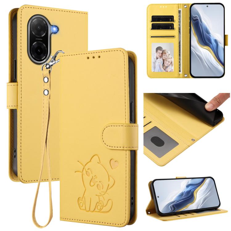 Embossed Heart Cat Leather Phone Case with Hand Strap, For Redmi A5 4G 171.7mm / Xiaomi Poco C71, For Redmi K90 Max 5G, For Redmi A7 Pro 4G / 5G 171mm / Poco C85x 5G, For Redmi 15a 5G