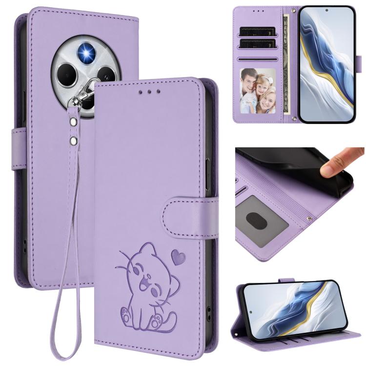 Embossed Heart Cat Leather Phone Case with Hand Strap, For Redmi Note 14 4G 163.25mm, For Redmi A4 5G / A3 Pro / 14C 4G / 14R, For Redmi K70 Ultra 5G, For Redmi A3 4G / A3x / Xiaomi Poco C61
