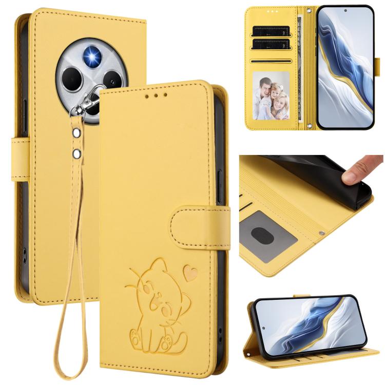 Embossed Heart Cat Leather Phone Case with Hand Strap, For Redmi Note 14 4G 163.25mm, For Redmi A4 5G / A3 Pro / 14C 4G / 14R, For Redmi K70 Ultra 5G, For Redmi A3 4G / A3x / Xiaomi Poco C61