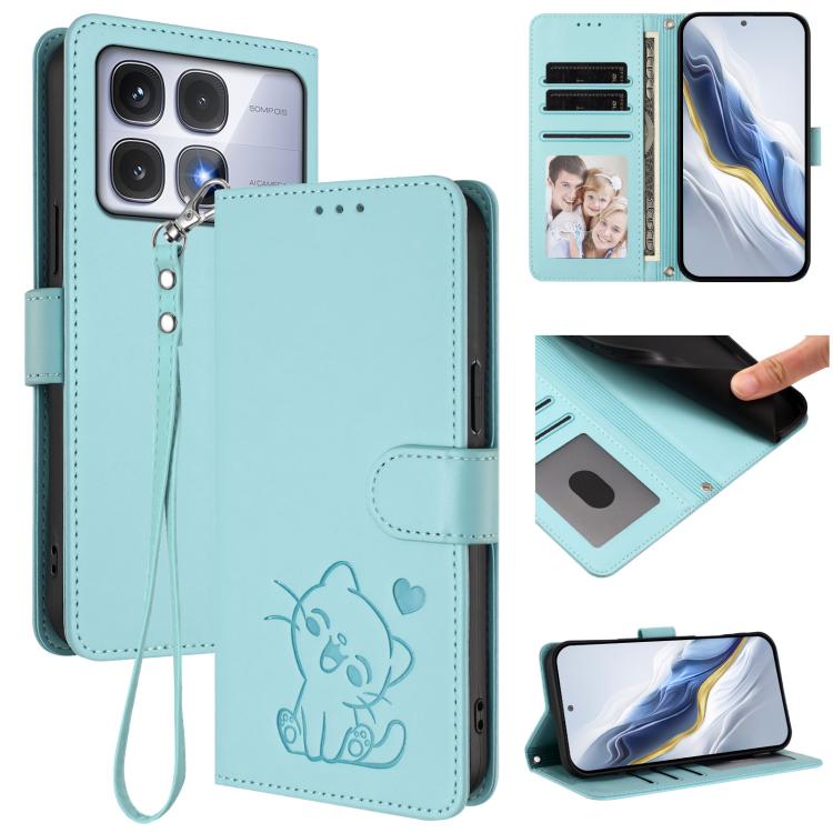 Embossed Heart Cat Leather Phone Case with Hand Strap, For Redmi Note 14 4G 163.25mm, For Redmi A4 5G / A3 Pro / 14C 4G / 14R, For Redmi K70 Ultra 5G, For Redmi A3 4G / A3x / Xiaomi Poco C61