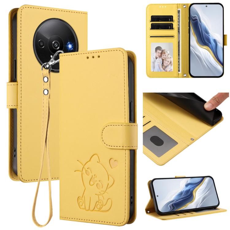 Embossed Heart Cat Leather Phone Case with Hand Strap, For Redmi Note 14 4G 163.25mm, For Redmi A4 5G / A3 Pro / 14C 4G / 14R, For Redmi K70 Ultra 5G, For Redmi A3 4G / A3x / Xiaomi Poco C61