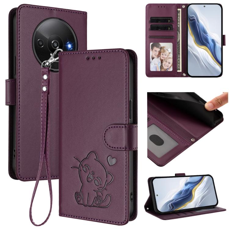 Embossed Heart Cat Leather Phone Case with Hand Strap, For Redmi Note 14 4G 163.25mm, For Redmi A4 5G / A3 Pro / 14C 4G / 14R, For Redmi K70 Ultra 5G, For Redmi A3 4G / A3x / Xiaomi Poco C61