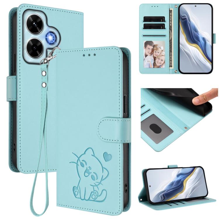 Embossed Heart Cat Leather Phone Case with Hand Strap, For Redmi 13C 4G / 5G / Xiaomi Poco C65, For Redmi Note 13 4G Global, For Redmi Note 13 Pro 5G Global, For Redmi Note 13 5G Global