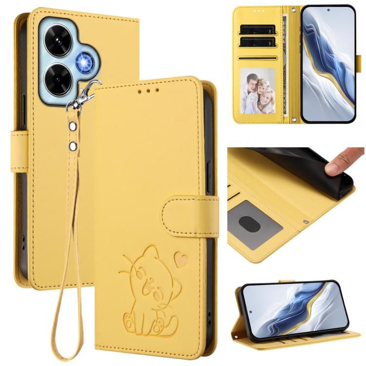 Embossed Heart Cat Leather Phone Case with Hand Strap, For Redmi 13C 4G / 5G / Xiaomi Poco C65, For Redmi Note 13 4G Global, For Redmi Note 13 Pro 5G Global, For Redmi Note 13 5G Global