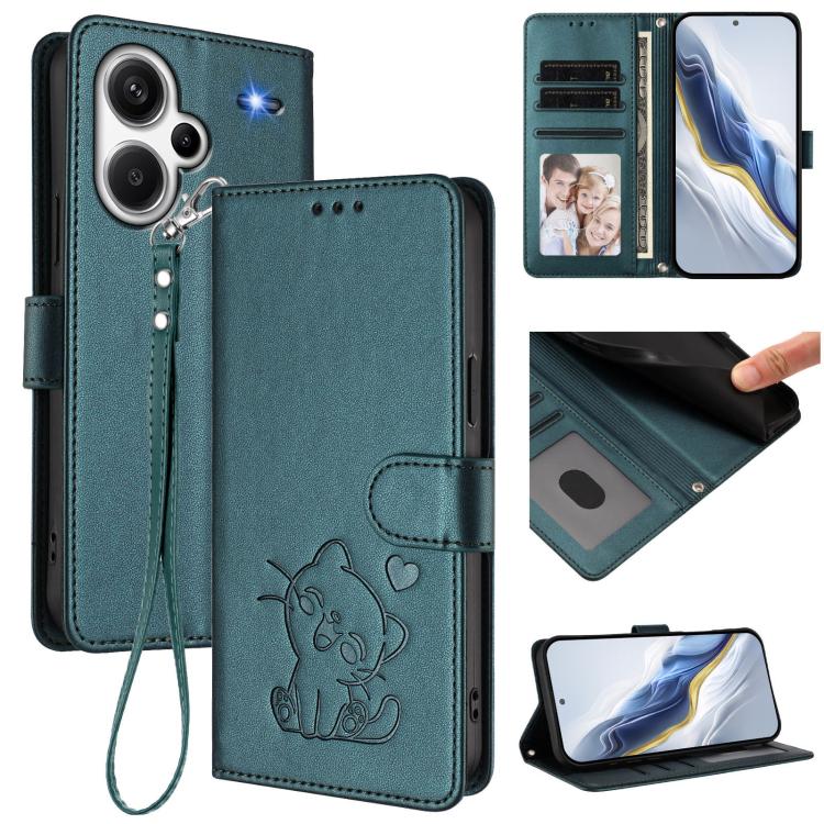 Embossed Heart Cat Leather Phone Case with Hand Strap, For Redmi Note 13 Pro+ 5G Global, For Redmi 12 4G / 5G / Note 12R, For Redmi K50i / Note 12T Pro, For Redmi Note 12 Turbo 5G / Xiaomi Poco F5