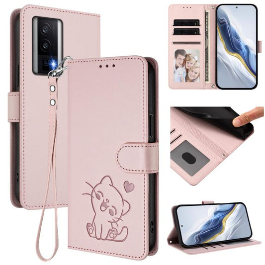 Embossed Heart Cat Leather Phone Case with Hand Strap, For Redmi K60 / K60 Pro, For Redmi Note 11 4G / Note 11S 4G Global, For Redmi A1+ / A2+ / Xiaomi Poco C51, For Redmi Note 11 Pro 5G / 4G Global