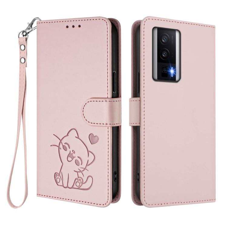 Embossed Heart Cat Leather Phone Case with Hand Strap, For Redmi K60 / K60 Pro, For Redmi Note 11 4G / Note 11S 4G Global, For Redmi A1+ / A2+ / Xiaomi Poco C51, For Redmi Note 11 Pro 5G / 4G Global