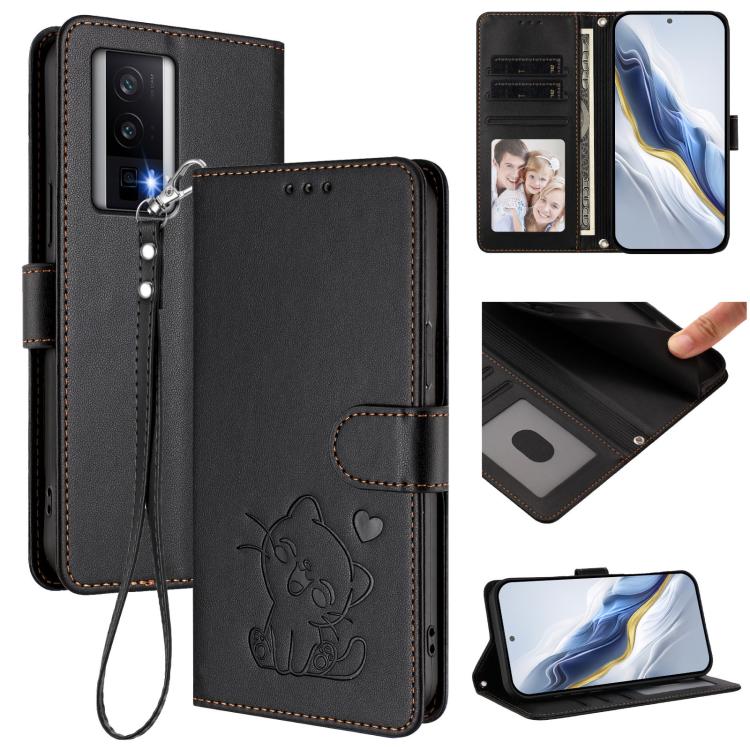 Embossed Heart Cat Leather Phone Case with Hand Strap, For Redmi K60 / K60 Pro, For Redmi Note 11 4G / Note 11S 4G Global, For Redmi A1+ / A2+ / Xiaomi Poco C51, For Redmi Note 11 Pro 5G / 4G Global