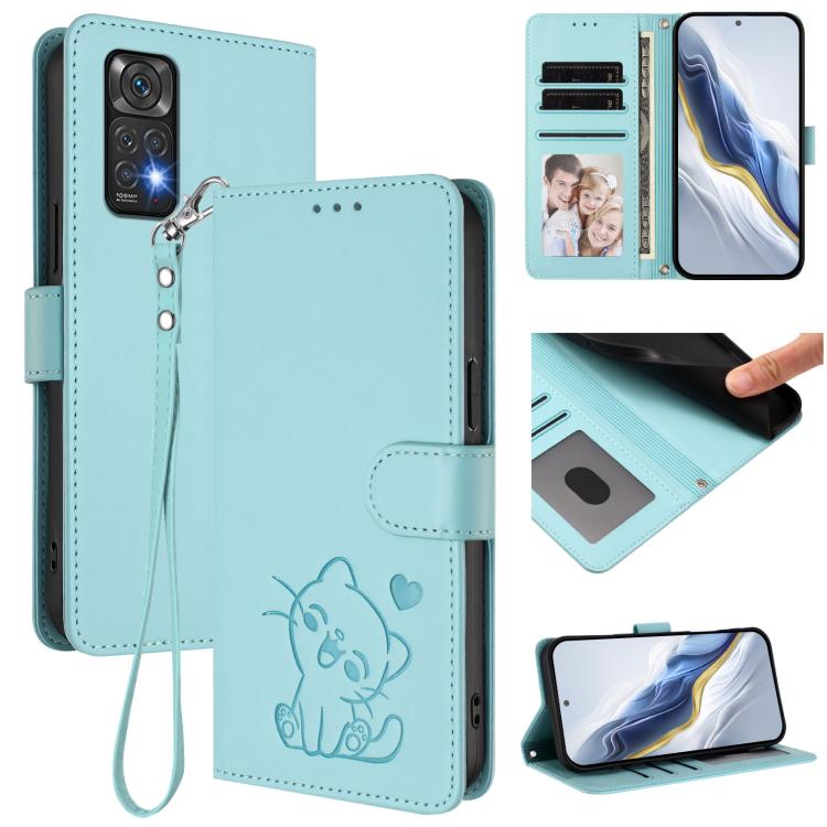 Embossed Heart Cat Leather Phone Case with Hand Strap, For Redmi K60 / K60 Pro, For Redmi Note 11 4G / Note 11S 4G Global, For Redmi A1+ / A2+ / Xiaomi Poco C51, For Redmi Note 11 Pro 5G / 4G Global