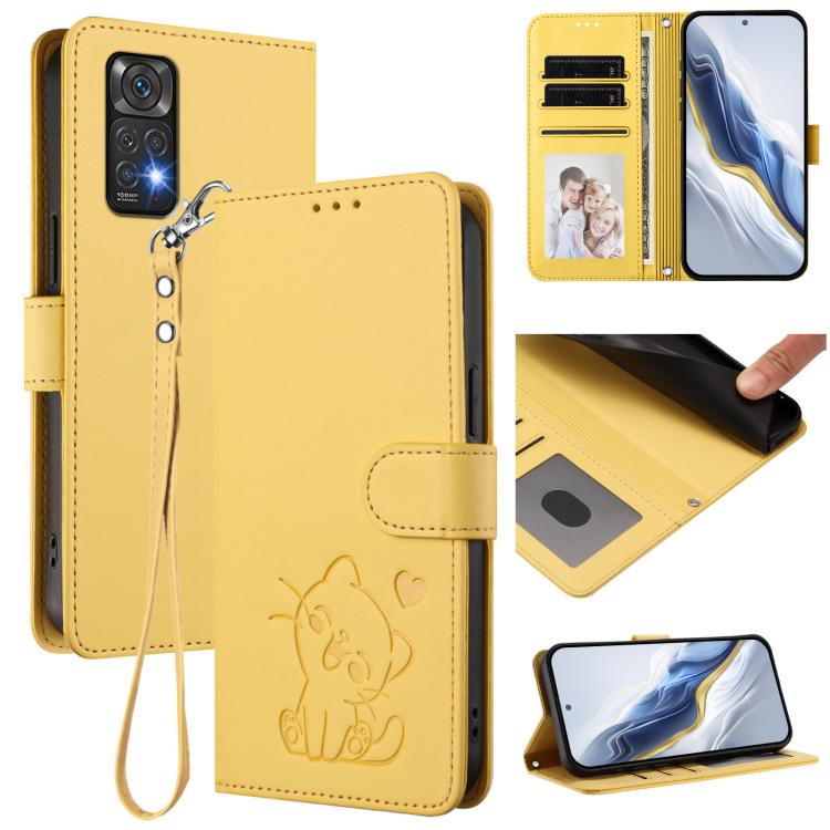 Embossed Heart Cat Leather Phone Case with Hand Strap, For Redmi K60 / K60 Pro, For Redmi Note 11 4G / Note 11S 4G Global, For Redmi A1+ / A2+ / Xiaomi Poco C51, For Redmi Note 11 Pro 5G / 4G Global