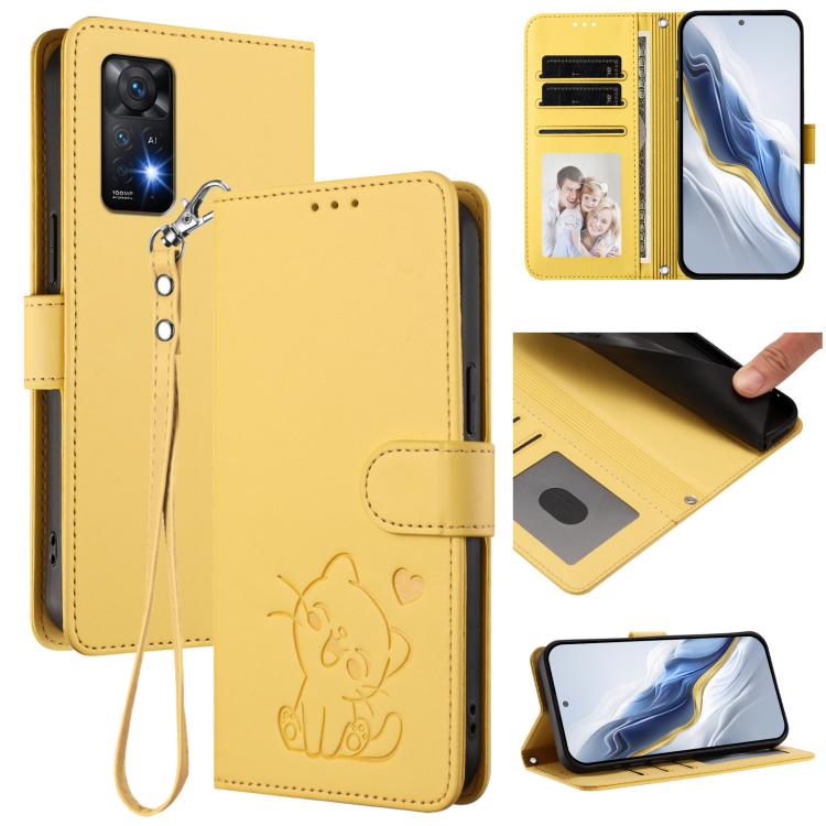 Embossed Heart Cat Leather Phone Case with Hand Strap, For Redmi K60 / K60 Pro, For Redmi Note 11 4G / Note 11S 4G Global, For Redmi A1+ / A2+ / Xiaomi Poco C51, For Redmi Note 11 Pro 5G / 4G Global