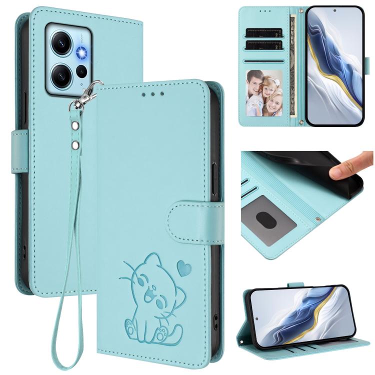 Embossed Heart Cat Leather Phone Case with Hand Strap, For Redmi Note 12 4G Global, For Redmi A1 4G / A2 4G, For Redmi 11A / Xiaomi Poco C55, For Redmi Note 12 Pro+ 5G India