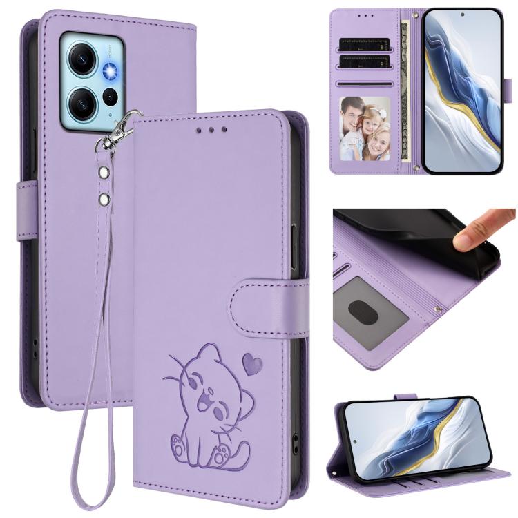 Embossed Heart Cat Leather Phone Case with Hand Strap, For Redmi Note 12 4G Global, For Redmi A1 4G / A2 4G, For Redmi 11A / Xiaomi Poco C55, For Redmi Note 12 Pro+ 5G India