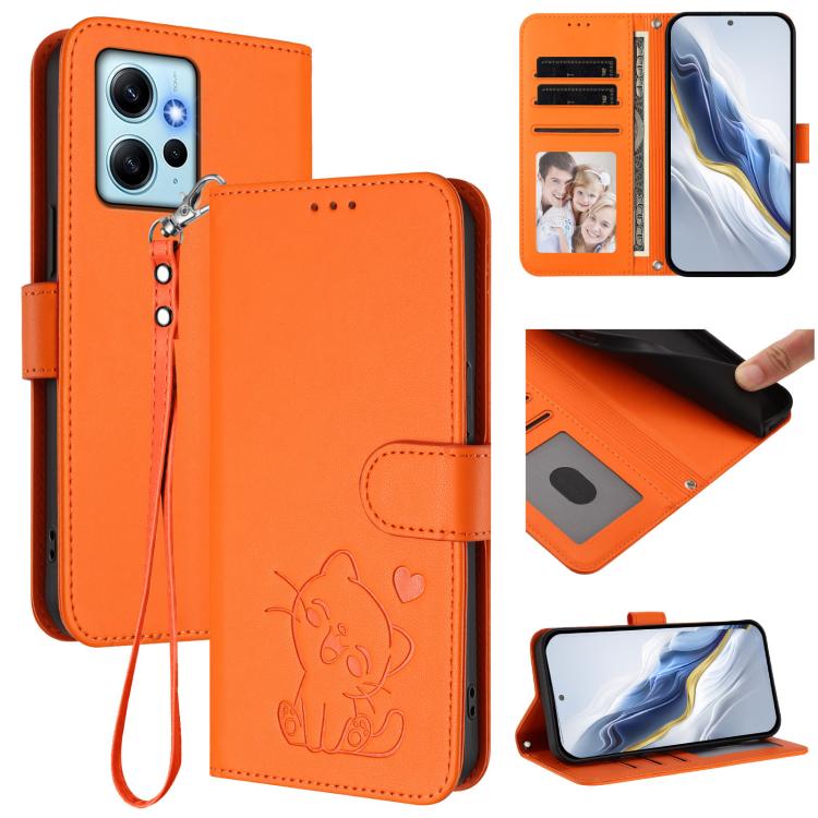 Embossed Heart Cat Leather Phone Case with Hand Strap, For Redmi Note 12 4G Global, For Redmi A1 4G / A2 4G, For Redmi 11A / Xiaomi Poco C55, For Redmi Note 12 Pro+ 5G India