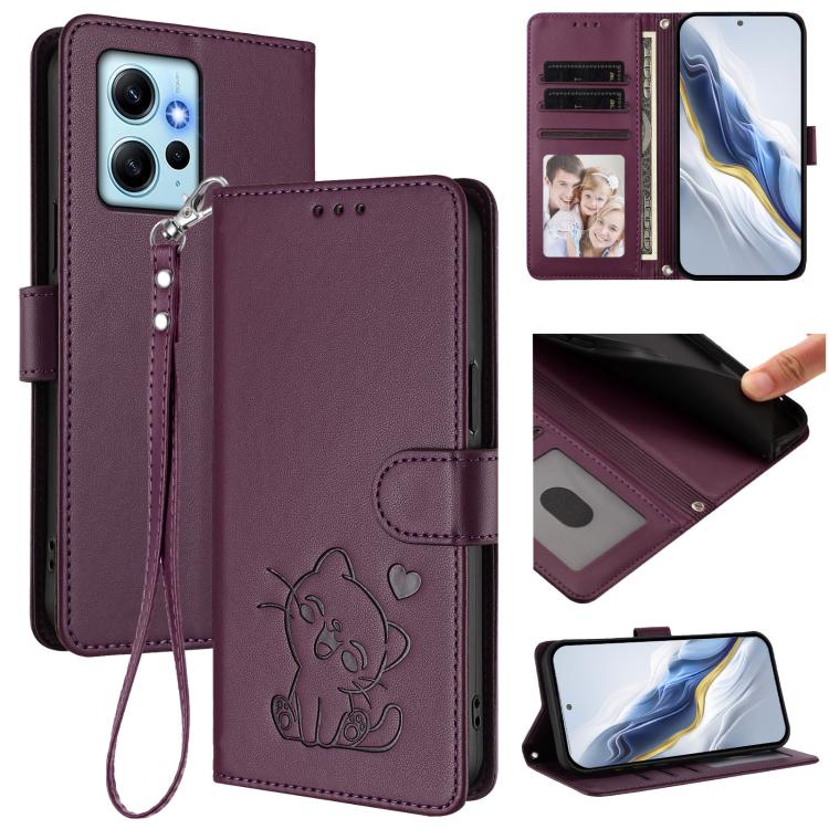 Embossed Heart Cat Leather Phone Case with Hand Strap, For Redmi Note 12 4G Global, For Redmi A1 4G / A2 4G, For Redmi 11A / Xiaomi Poco C55, For Redmi Note 12 Pro+ 5G India