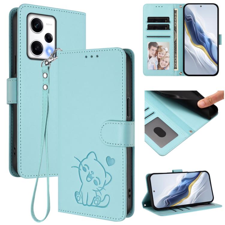 Embossed Heart Cat Leather Phone Case with Hand Strap, For Redmi Note 12 4G Global, For Redmi A1 4G / A2 4G, For Redmi 11A / Xiaomi Poco C55, For Redmi Note 12 Pro+ 5G India