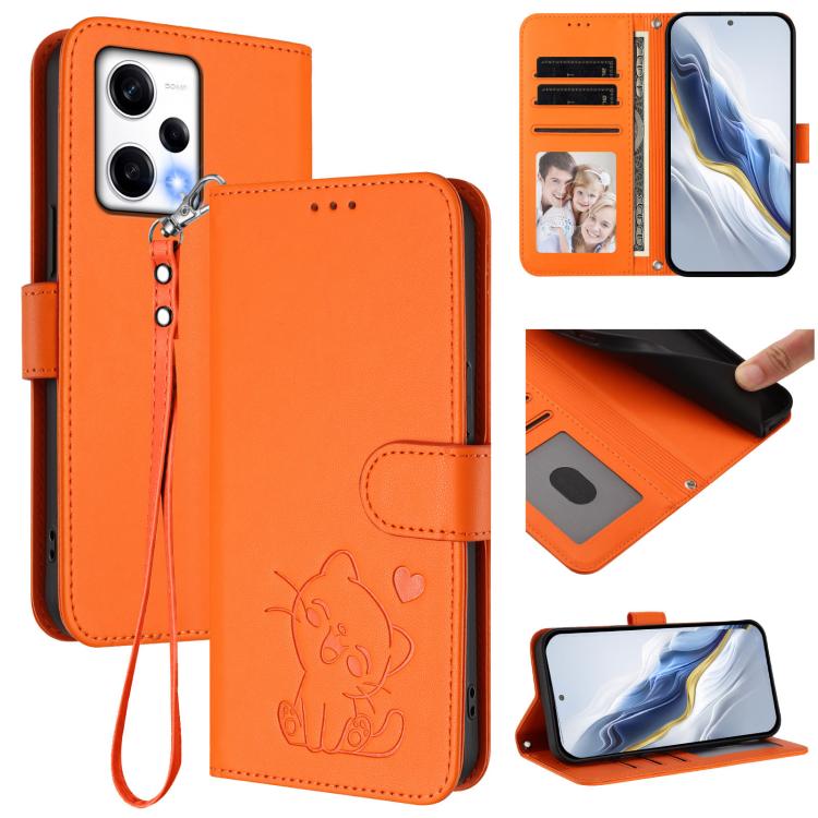 Embossed Heart Cat Leather Phone Case with Hand Strap, For Redmi Note 12 4G Global, For Redmi A1 4G / A2 4G, For Redmi 11A / Xiaomi Poco C55, For Redmi Note 12 Pro+ 5G India