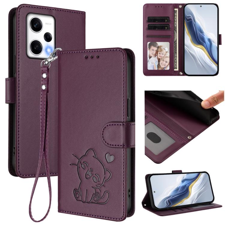 Embossed Heart Cat Leather Phone Case with Hand Strap, For Redmi Note 12 4G Global, For Redmi A1 4G / A2 4G, For Redmi 11A / Xiaomi Poco C55, For Redmi Note 12 Pro+ 5G India