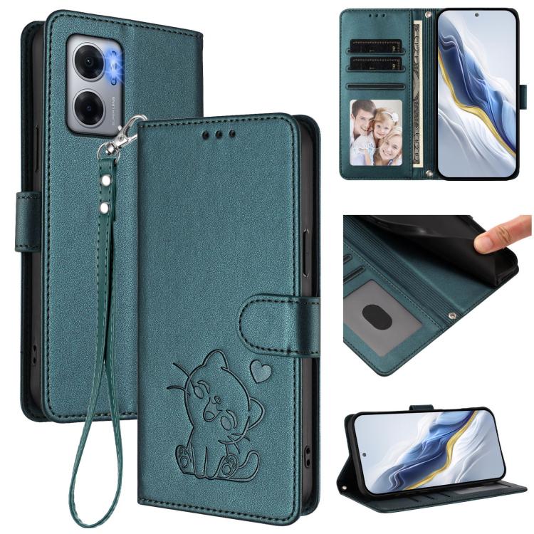 Embossed Heart Cat Leather Phone Case with Hand Strap, For Redmi Note 12 Pro Speed / Note 12 Pro 5G, For Redmi Note 12 5G India / Xiaomi Poco X5, For Redmi 10 5G / 10 Prime+ 5G India, For Redmi K50 Ultra / Xiaomi 12T / 12T Pro