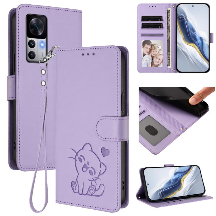 Embossed Heart Cat Leather Phone Case with Hand Strap, For Redmi Note 12 Pro Speed / Note 12 Pro 5G, For Redmi Note 12 5G India / Xiaomi Poco X5, For Redmi 10 5G / 10 Prime+ 5G India, For Redmi K50 Ultra / Xiaomi 12T / 12T Pro